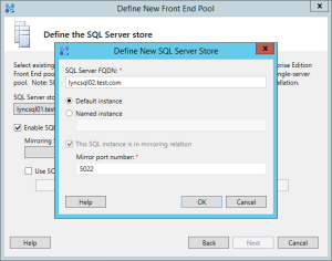 Lync 2013 FE Topology - 13 Mirror SQL Server Store