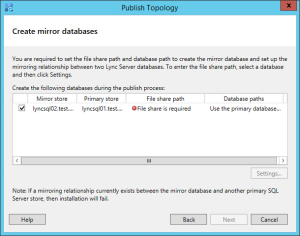 Lync 2013 FE Topology - 23 Create Mirror Databases