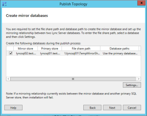 Lync 2013 FE Topology - 24 Create Mirror Databases