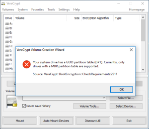 VeraCrypt fails to encrypt system partition